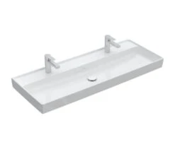 Villeroy & Boch Collaro - Möbelwaschtisch, 1200x470 Mm, Ohne Überlauf, 2 Hahnlöchern, CeramicPlus, Alpinweiß 4A33C1R1