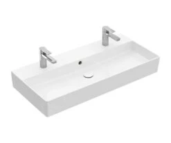 Villeroy & Boch Memento 2.0 - Schrank-Doppelwaschbecken 1200x470 Mm, Ohne Überlauf, 2 Hahnlöchern, CeramicPlus, Alpinweiß 4A221LR1