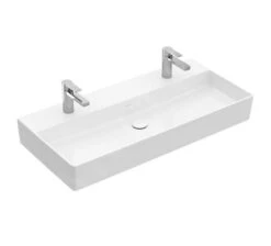 Villeroy & Boch Memento 2.0 - Doppelwaschbecken 1000x470 Mm, Ohne Überlauf, 2 Hahnlöchern, CeramicPlus, Alpinweiß 4A22A1R1