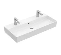 Villeroy & Boch Memento 2.0 - Doppelwaschbecken 1000x470 Mm, Mit Überlauf, 2 Hahnlöchern, CeramicPlus, Alpinweiß 4A22A4R1