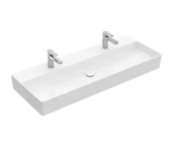 Villeroy & Boch Memento 2.0 - Schrank-Doppelwaschbecken 1200x470 Mm, Ohne Überlauf, 2 Hahnlöchern, CeramicPlus, Alpinweiß 4A22CG01