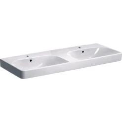 Geberit Smyle Square - Doppelwaschtisch 1200x480 Mm, Mit Überlauf, 2 Hahnlöcher, Weiß 500.223.01.1