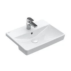 Villeroy & Boch Avento - Halbeinbauwaschtisch Ohne Überlauf, 3 Hahnlöchern, 550 X 360 Mm - Mit CeramicPlus, Alpinweiß 4A0655R1