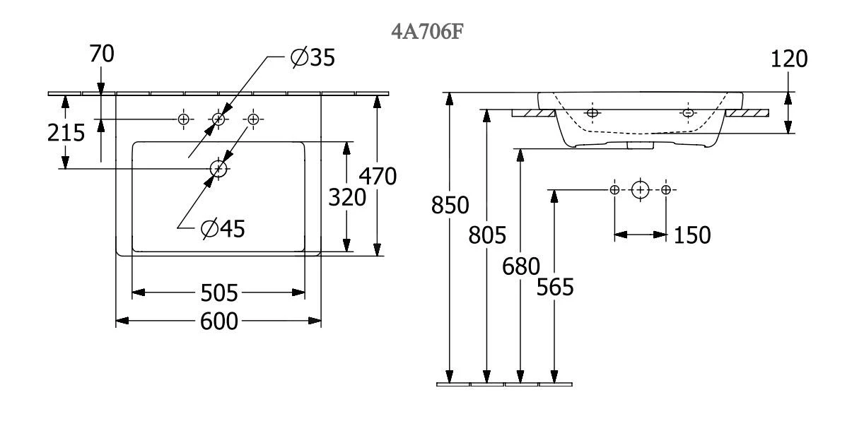 Villeroy & Boch Subway 3.0 - Möbelwaschtisch 600x470 Mm, Mit Überlauf, Mit Hahnloch, Ceramic Plus, Stone White 4A706GRW 2 Villeroy & Boch Subway 3.0 - Möbelwaschtisch 600x470 Mm, Mit Überlauf, Mit Hahnloch, Ceramic Plus, Stone White 4A706GRW – Bild 2