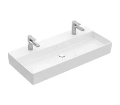 Villeroy & Boch Memento 2.0 - Schrank-Doppelwaschbecken 1000x470 Mm, Ohne Überlauf, 2 Hahnlöchern, Alpinweiß 4A221K01