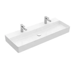 Villeroy & Boch Memento 2.0 - Doppelwaschbecken 1200x470 Mm, Ohne Überlauf, 2 Hahnlöchern, CeramicPlus, Alpinweiß 4A22C1R1