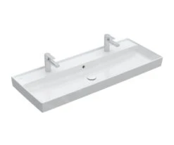 Villeroy & Boch Collaro - Möbelwaschtisch, 1200x470 Mm, Mit Überlauf, 2 Hahnlöchern, Ceramic, Stone White 4A33C4RW